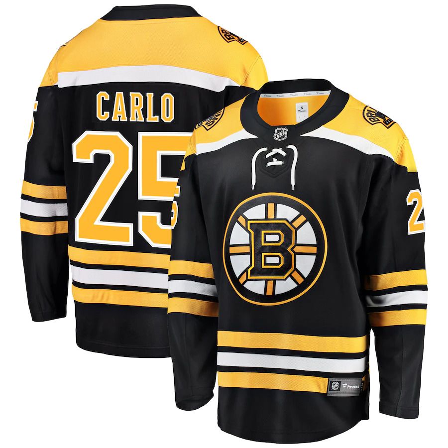 Men Boston Bruins #25 Brandon Carlo Fanatics Branded Black Home Breakaway Player NHL Jersey